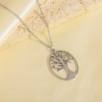 304 Stainless Steel Tree of Life Pendant Necklaces for Women WGC5BD4-02-1