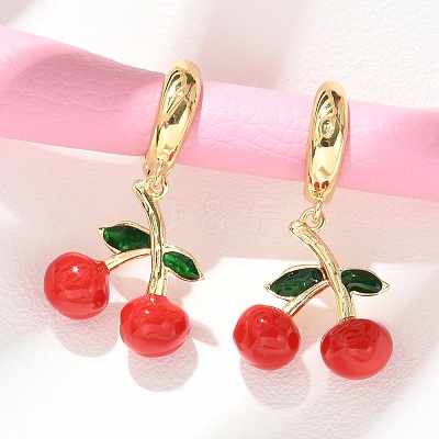Cherry Brass Enamel Hoop Earrings EJEW-M077-14G-03-1