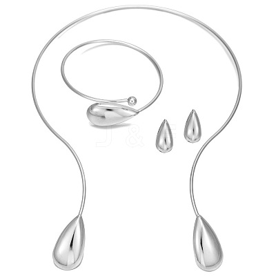 Teardrop Alloy Cuff Bangles & Stud Earrings & Choker Sets FS-WGA2D99-02-1