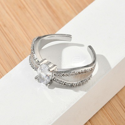 Brass Micro Pave Cubic Zirconia Cuff Open Rings RJEW-C163-06P-1