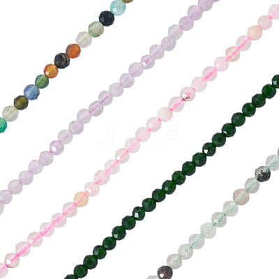 5 Strands 5 Styles Synthetic Green Goldstone & Natural Green Lodolite Quartz & Multi-Color Agate & Amethyst & Cherry Blossom Agate Beads Strands G-TA0003-10-1