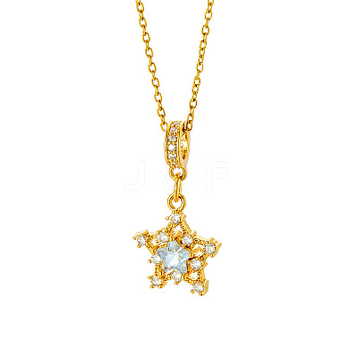 304 Stainless Steel Pave Clear Cubic Zirconia Star Pendant Necklaces for Women WG2EDAA-01-1