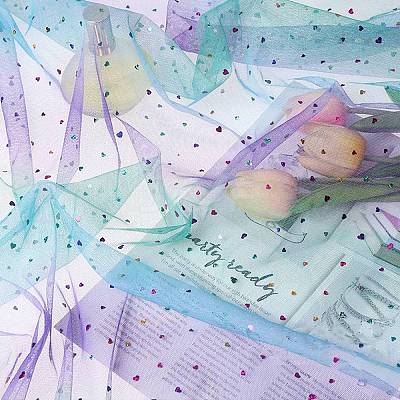 Tie Dye Silver Star Polyester Mesh Tulle Fabric DIY-WH0410-84-1