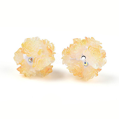 Polymer Clay Rhinestone Beads with Embossed Resin Roses RESI-T059-04K-1