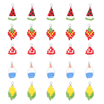 30Pcs 5 Styles Baking Paint Glass Seed Beaded Pendants FIND-CA0006-25-1