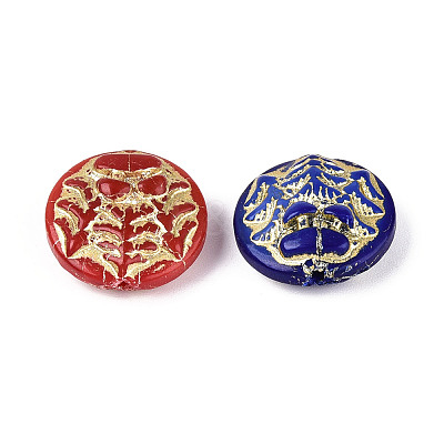 Flat Round with Tree Glass Beads GLAA-T025-71M-1