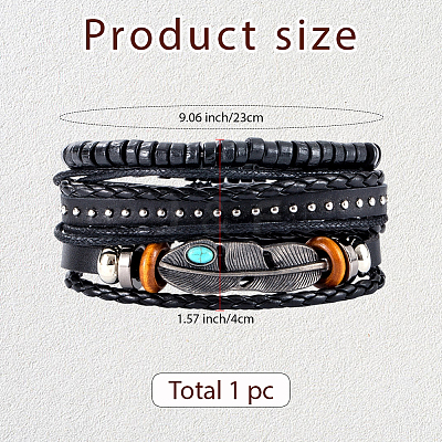 1Pc Cowhide & Imitation Leather Cord Knitted Multi-strand Bracelets AJEW-GF0011-50E-1