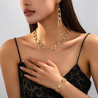 Women's Iron Oval Link Necklaces & Bracelets & Dangle Earrings Sets WGCC5AB-01-1