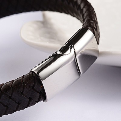 Trendy Leather Braided Cord Bracelets BJEW-P128-06B-1