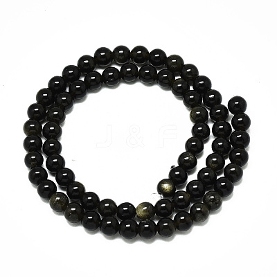 Natural Golden Sheen Obsidian Strands Beads G-R485-09-6mm-1