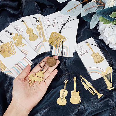 12Pcs 6 Styles Brass Bookmarks with Tassel OFST-CP0001-04-1