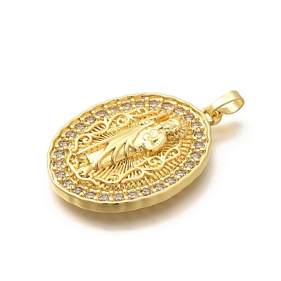 Religion Themed Rack Plating Brass Micro Pave Cubic Zirconia Pendants KK-L226-007G-17-1