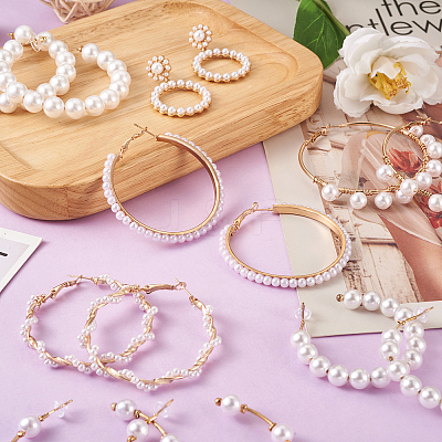 7 Pairs 7 Style Resin Pearl Beaded C-shape & Ring Dangle Stud Earrings FIND-KS0001-16-1