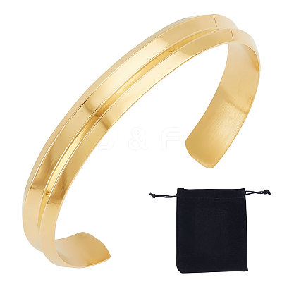 304 Stainless Steel Grooved Line Open Cuff Bangle for Men Women STAS-UN0043-40-1