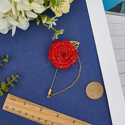 Flower Polyester Ribbon Brooches JEWB-WH20006-02A-1