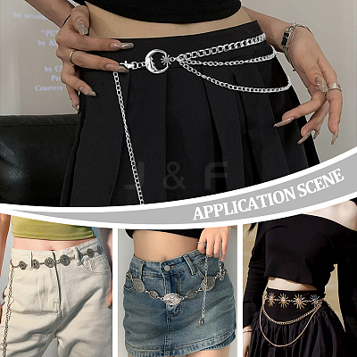 2Pcs 2 Styles Moon Sun Alloy Link Waist Body Chains AJEW-UN0002-20P-1