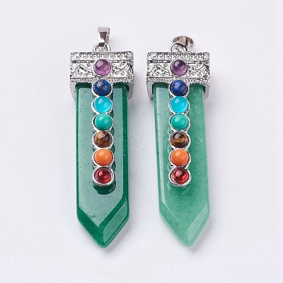 Natural Green Aventurine with Synthetic & Natural Mixed Stone Chakra Big Pendants G-E415-A10-1