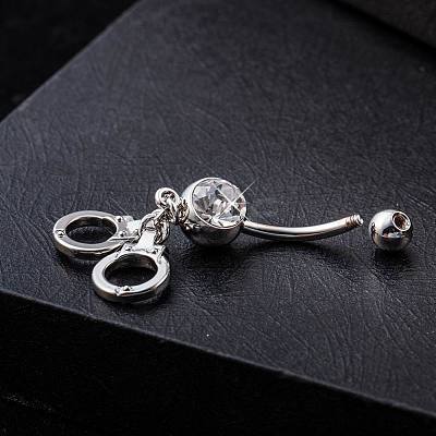 Piercing Jewelry Real Platinum Plated Brass Rhinestone Handcuffs Navel Ring Belly Rings AJEW-EE0001-36-1