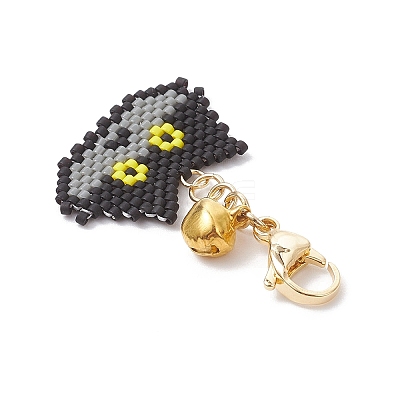 Handmade Glass Seed Beaded Cat Head Shape Pendants Decorations HJEW-MZ00366-01-1