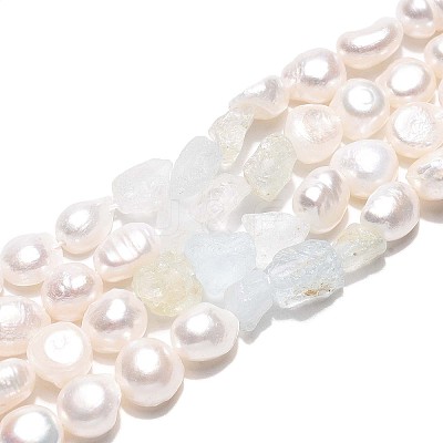 Natural Topaz Nuggets & Natural Cultured Freshwater Pearl Beads Strands PEAR-N023-01A-19-1