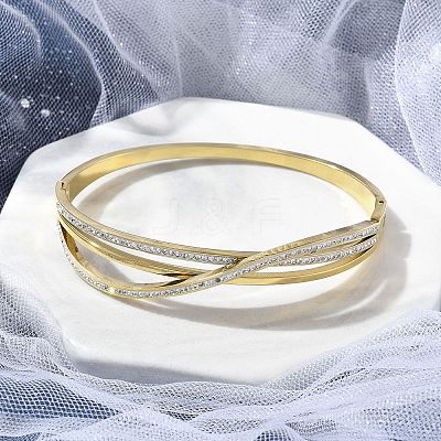 Ion Plating(IP) 304 Stainless Steel Polymer Clay Rhinestone Hinged Bangles for Women LS-BJEW-A011-16G-1
