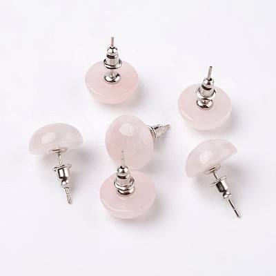 Half Round Dome Natural Rose Quartz Stud Earrings EJEW-L171-05-1