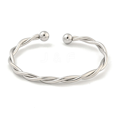 Non-Tarnish Twisted 304 Stainless Steel Cuff Bangles for Women BJEW-P331-08P-1