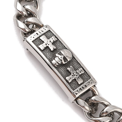 304 Stainless Steel Viking Rectangle with Cross Skull Link Chain Bracelets for Men BJEW-B096-49A-1
