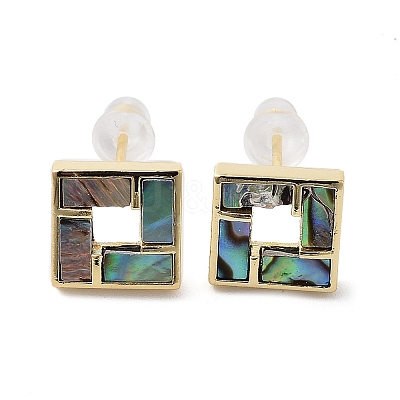 Natural Paua Shell Square Stud Earrings EJEW-P256-13G-1