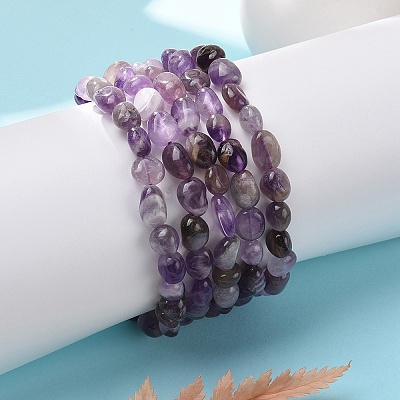 Natural Amethyst Stretch Beaded Bracelets LS-BJEW-K213-C22-1