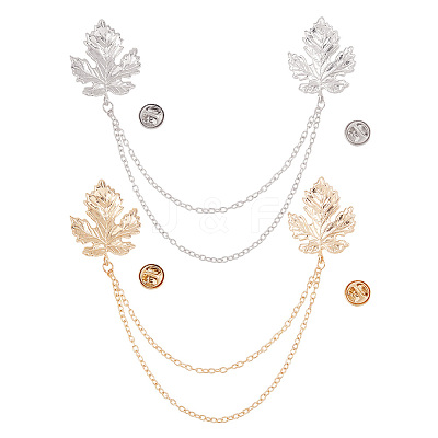 2Pcs 2 Colors Double Maple Leaf Hanging Chain Brooch JEWB-GO0001-03-1