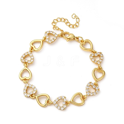 Brass Micro Pave Clear Cubic Zirconia Link Bracelets for Women BJEW-D342-03G-1