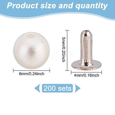 200 Sets ABS Plastic Imitation Pearl Rivet Studs KY-GO0001-06A-1