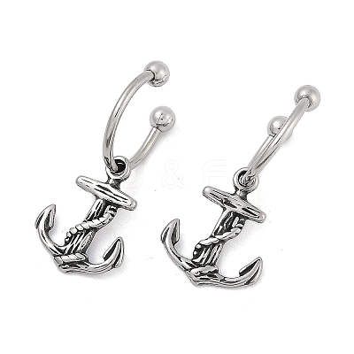 Anchor 316 Surgical Stainless Steel Dangle Half Hoop Earrings for Women EJEW-G416-43AS-1