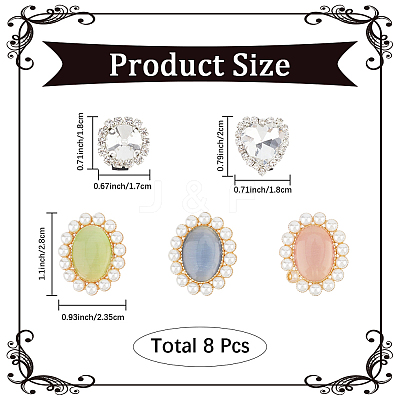 8Pcs 5 Styles Resin & ABS Imitation Pearl & Iron & Glass Shoe Buckle Clips FIND-CP0002-95-1