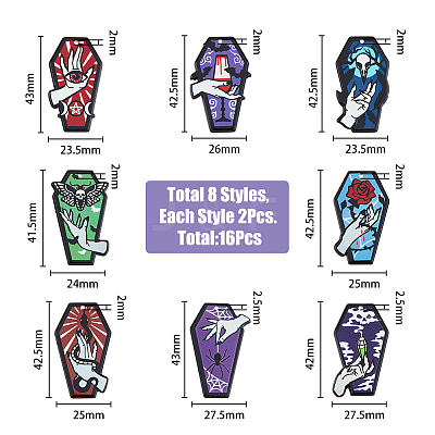 16Pcs 8 Styles Opaque Printed Acrylic Pendants SACR-HY0001-04-1