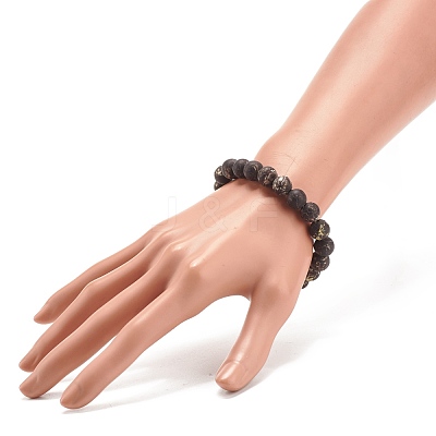 Round Natural Agate Stretch Beaded Bracelets BJEW-JB08196-04-1