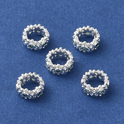 Silver Brass with Cubic Zirconia European Beads KK-B088-01B-01S-1