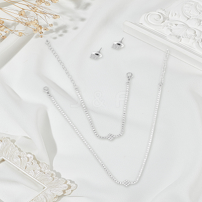 Brass Rhinestone Bracelets & Stud Earrings & Pendant Necklaces Sets SJEW-LP0001-98S-1