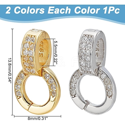 2Pcs 2 Colors Rack Plating 925 Sterling Silver Micro Pave Clear Cubic Zirconia Enhancer Shortener Bails FIND-PH0022-33-1