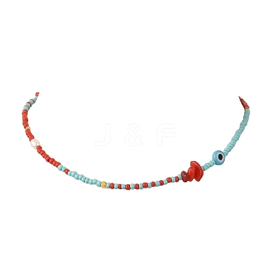 Handmade Lampwork Evil Eye & Glass & Natural Pearl Beaded Necklaces for Women NJEW-JN06425-1