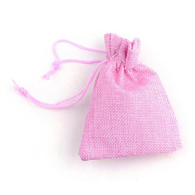 Polyester Imitation Burlap Packing Pouches Drawstring Bags ABAG-R005-9x7-19-1