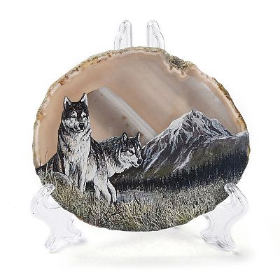 Printed Natural Agate Slice Stone Ornament DJEW-M011-03D-1