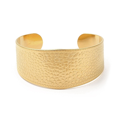 Ion Plating(IP) 304 Stainless Steel Textured Wide Cuff Bangles for Women BJEW-L682-014G-1