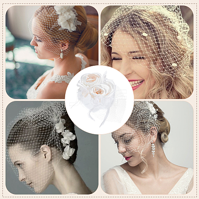 Bridal Mesh Veil Floral Cloth Hair Combs MRMJ-WH0077-096-1