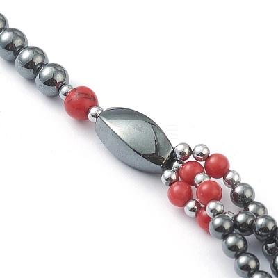 Non-Magnetic Synthetic Hematite & Turquoise Beades 3 Layer Necklaces NJEW-H307-01A-1