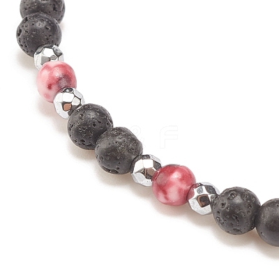 Natural & Synthetic Mixed Gemstone Beaded Stretch Bracelet with Clear Cubic Zirconia Cross for Women BJEW-JB08247-01-1