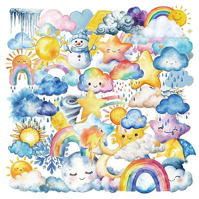 50Pcs Weather PET Cartoon Stickers STIC-T0001-01-1