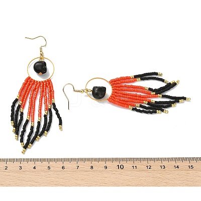 Halloween Glass Seed Tassel Earrings for Women EJEW-MZ00798-01-1