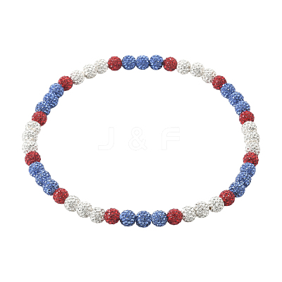 1Pc Polymer Clay Rhinestone Round Beaded Stretch Necklaces NJEW-SP0001-14G-1
